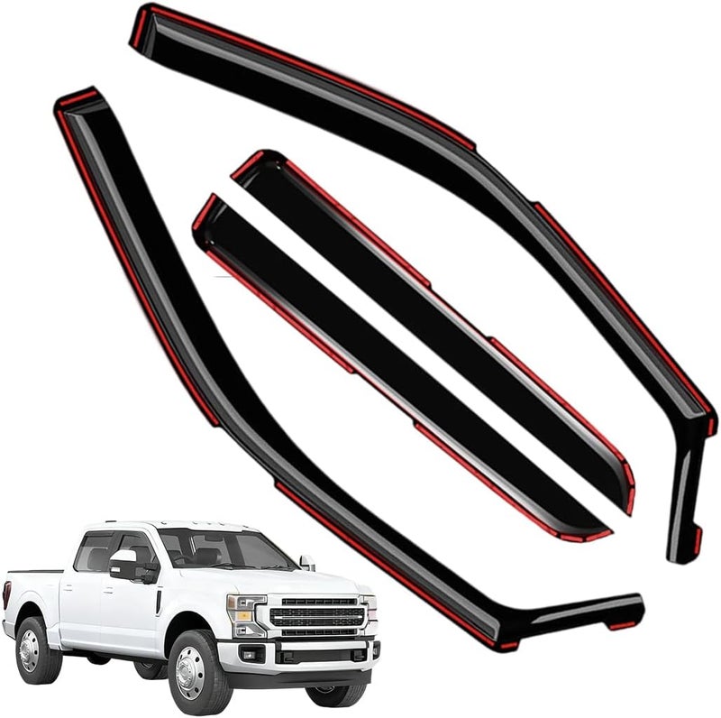 LONGKEES Window Visors Rain Guards FIT 1999–2016 Ford F250-F550 Super Duty SuperCrew – in-Channel Vent Deflectors 4PC Set All-Weather - Image 1